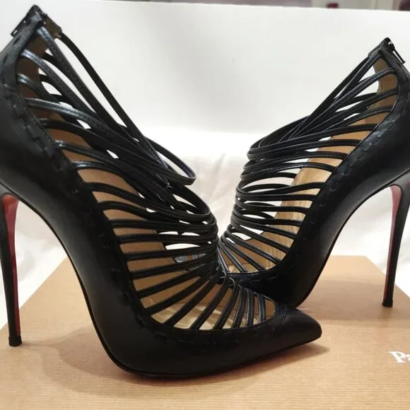 EUC Christian Louboutin Gortik 120 Black Kid Leather Size 7.5, EU Size 38 - Picture 2 of 9